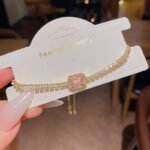 【銀蝶坊】韓系方鑽粉晶手鍊女閃鑽抽拉式設計 氣質百搭輕奢手飾：圖片 4